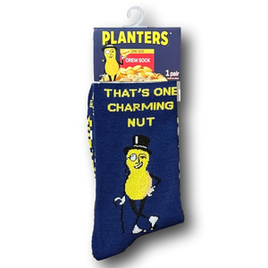3/$20 Planters Peanuts "That's One Charming Nut" Funny Novelty Crew Socks - NWT